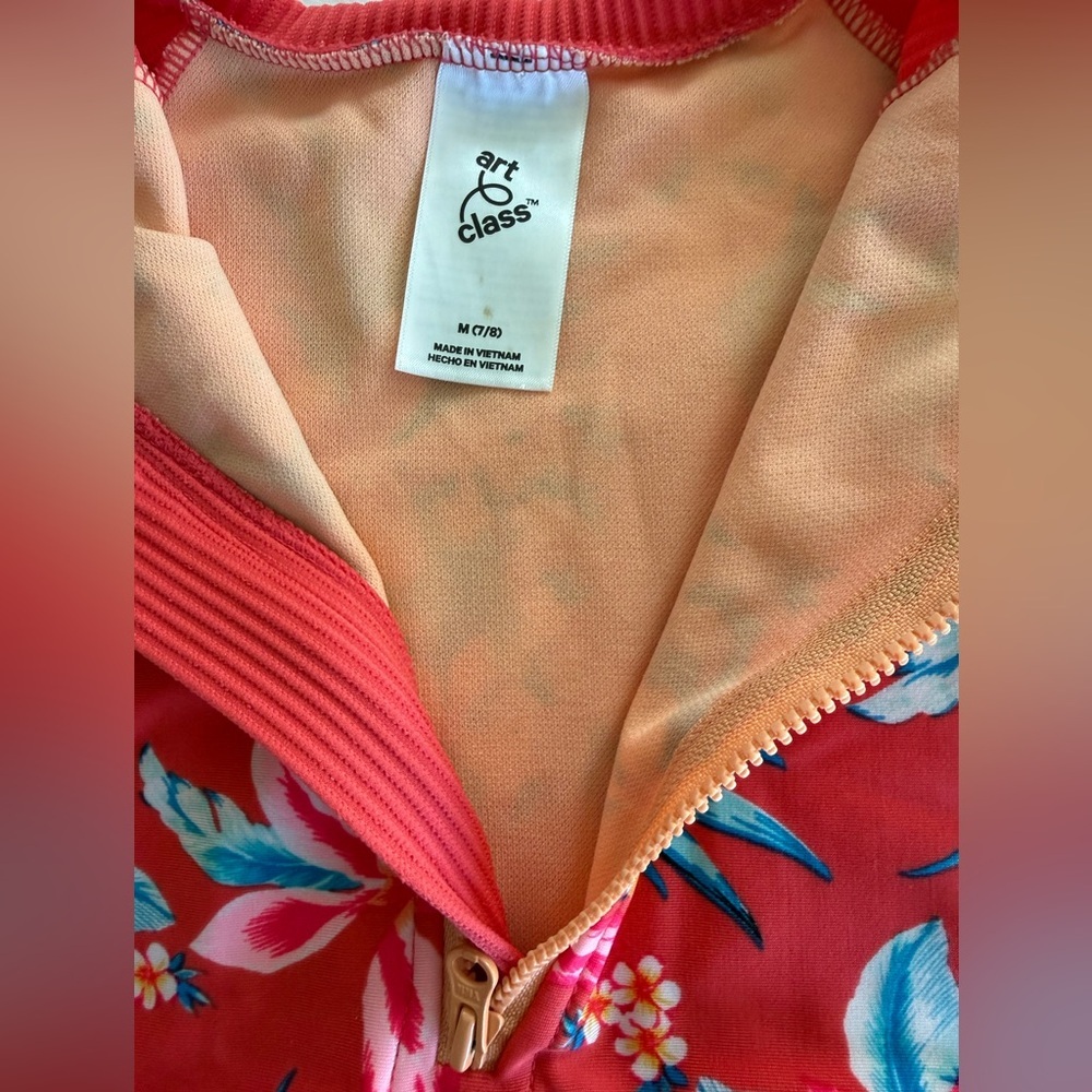 ART CLASS Kids Long-Sleeve Floral Rash Guard Swimsuit - Medium (7/8) - Picture 3 of 4